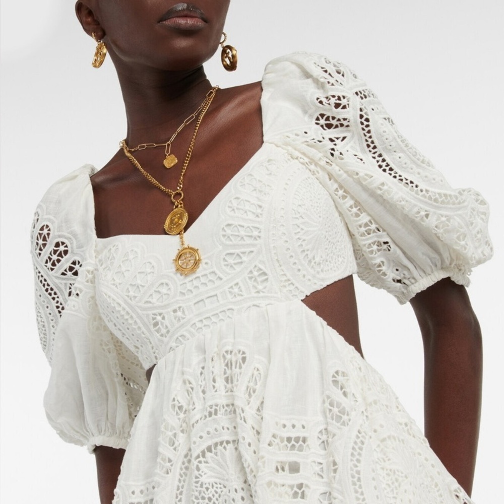 Zimmermann Vacay Lace & Eyelet Asymmetrical Open Back Mini Dress Size AU 1 US 6 - Picture 5 of 8